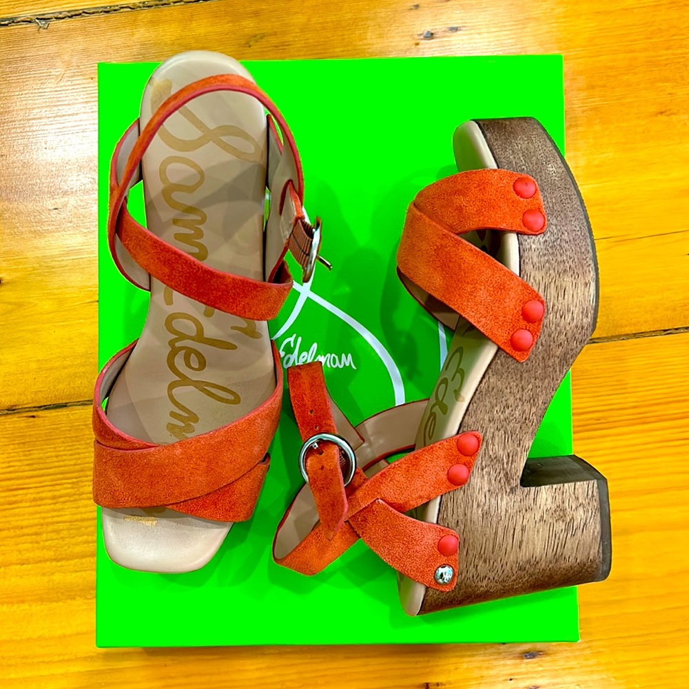 Sam Edelman coral red/pink mule heels - size 6.5